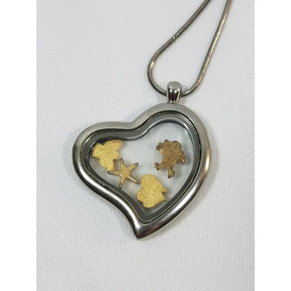 Floating Charm Memory Locket and chain with 4 charms Angel Bee Starfish Hearts - Picture 5 of 6